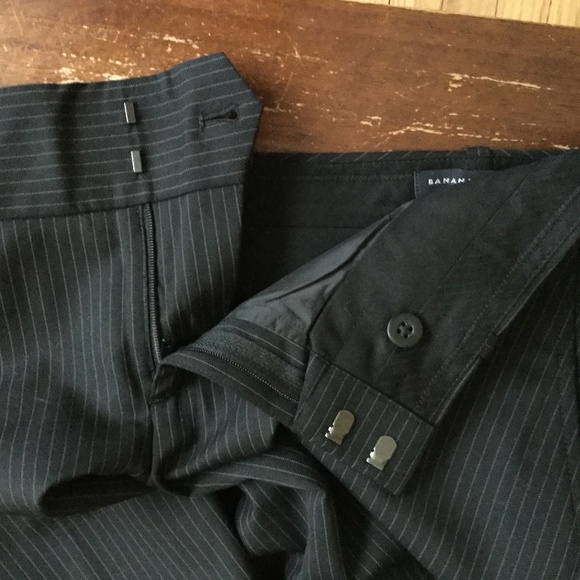 Banana Republic Ryan Fit Pin Stripe Trousers Stretch Wool Blend Lined Black Sz 6 - Picture 6 of 11